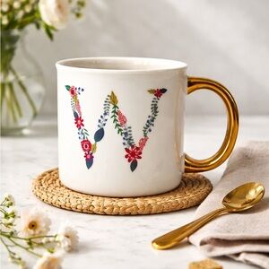 Opalhouse White Mug with Gold Handle and Floral Design